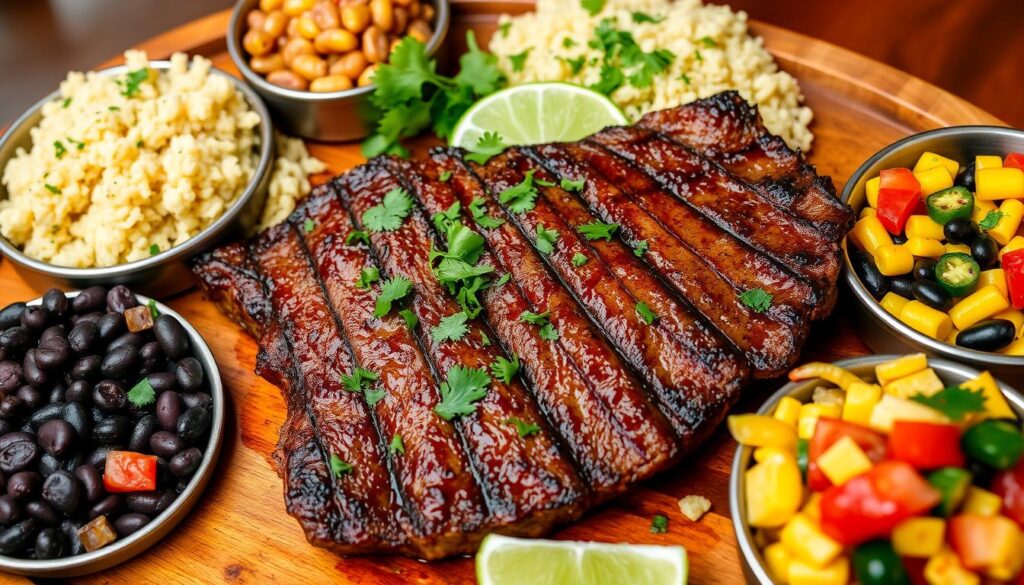 Chipotle-style steak with side dishes