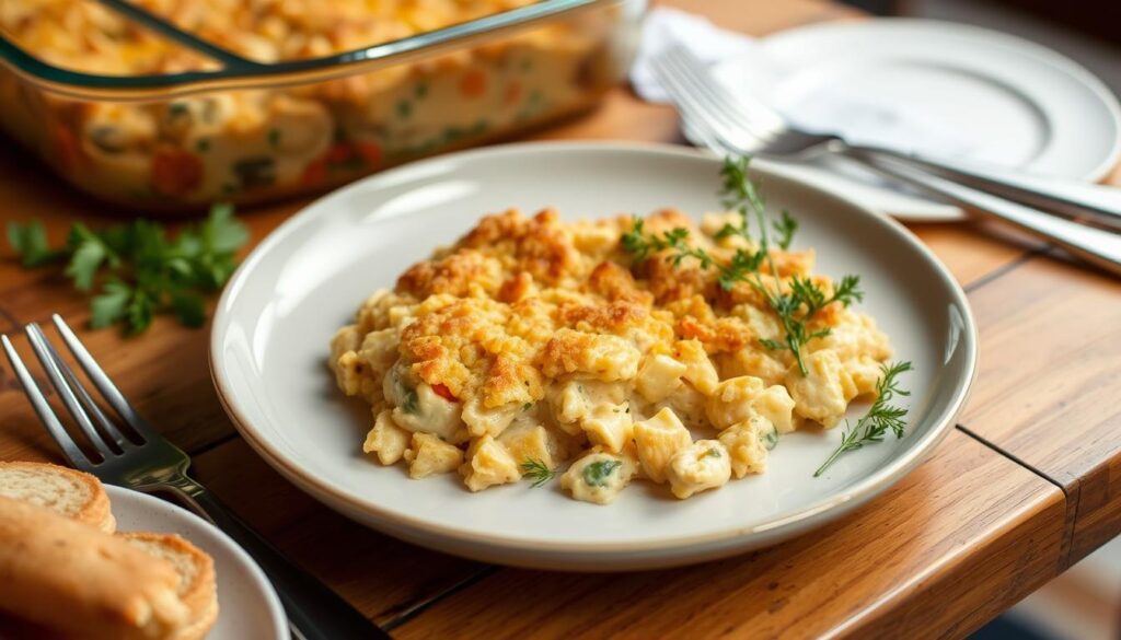 Ritz Chicken Casserole on a plate