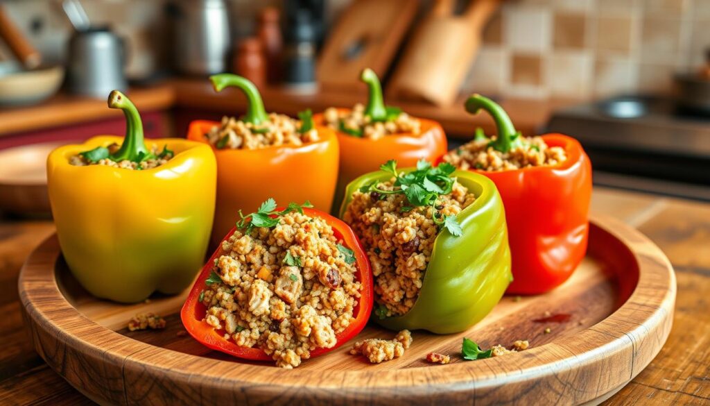 ground chicken quinoa stuffed peppers