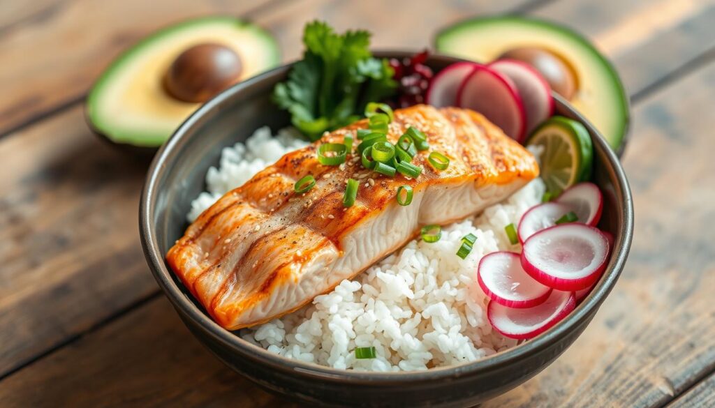 salmon rice bowl