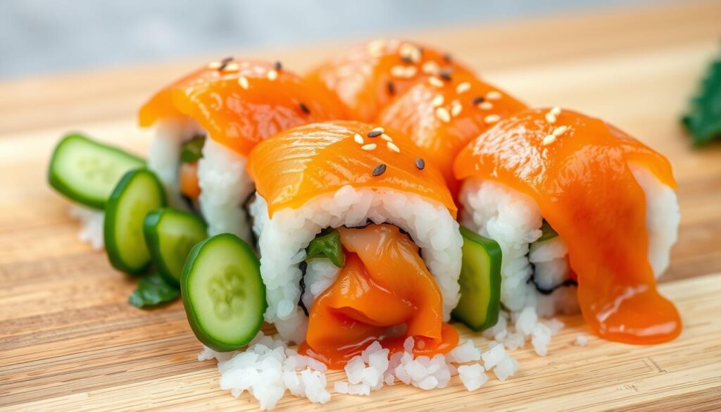 Spicy Salmon Sushi Roll with Rice