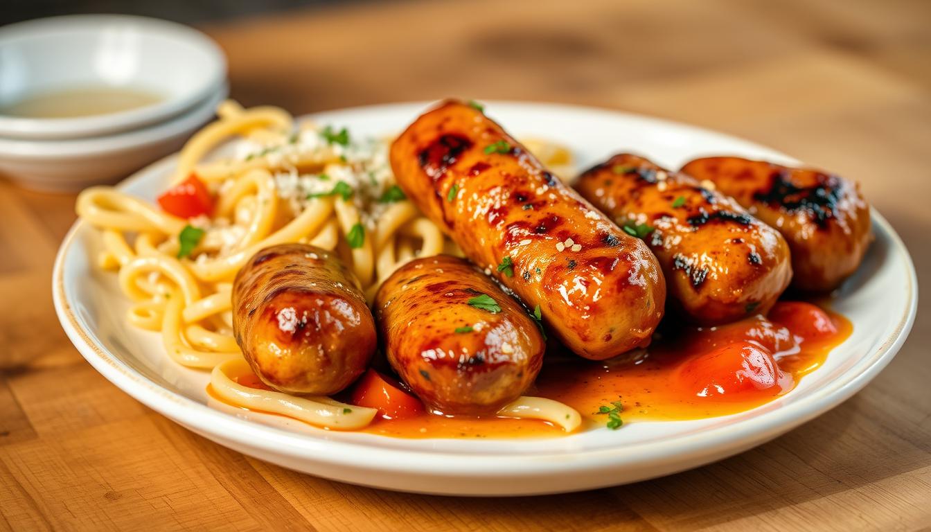 Garlic Butter Sausage Bites with Creamy Parmesan Pasta