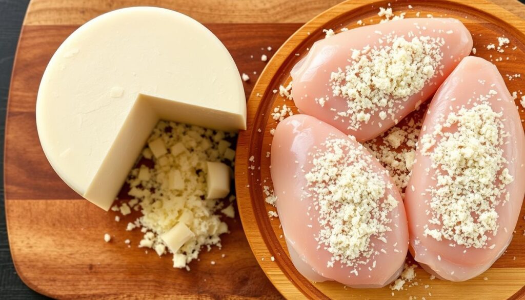 Parmesan cheese used in chicken preparation